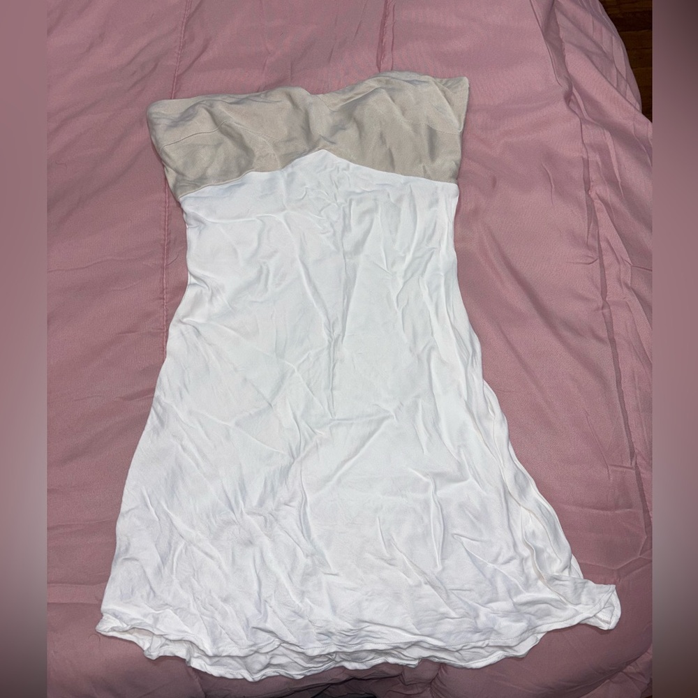 Strapless White and Tan Dress Meahki